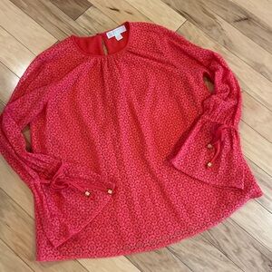 Michael Kors Vibrant Coral Lace Bell Sleeve Women’s Blouse